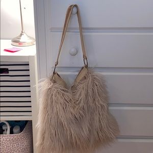 Atenti large pink faux llama fur bag & wristlet